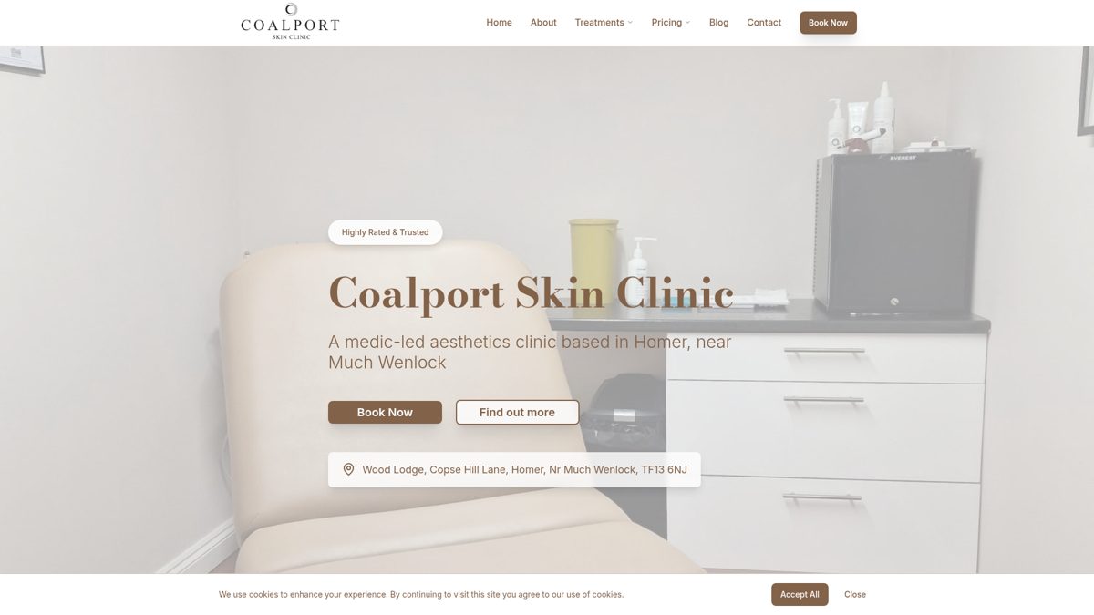 Coalport Skin Clinic website built by ShiftWeb