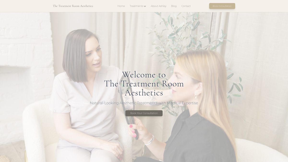 The Treatment Room Aesthetics website built by ShiftWeb
